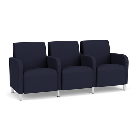 Lesro Siena Lounge Reception 3 Seat Tandem Seating, Brushed Steel, OH Navy Upholstery SN3103